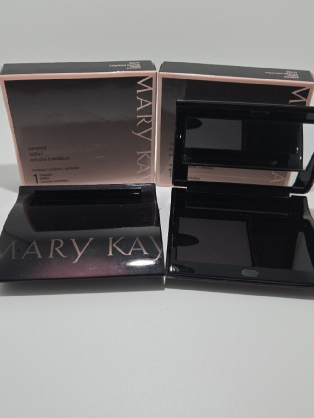 2 Mary Kay Glossy Black Compact Case with Mirror